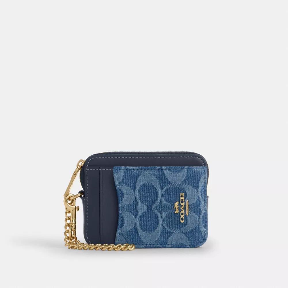 coach zip card case in signature denim CDM29-IMTYV