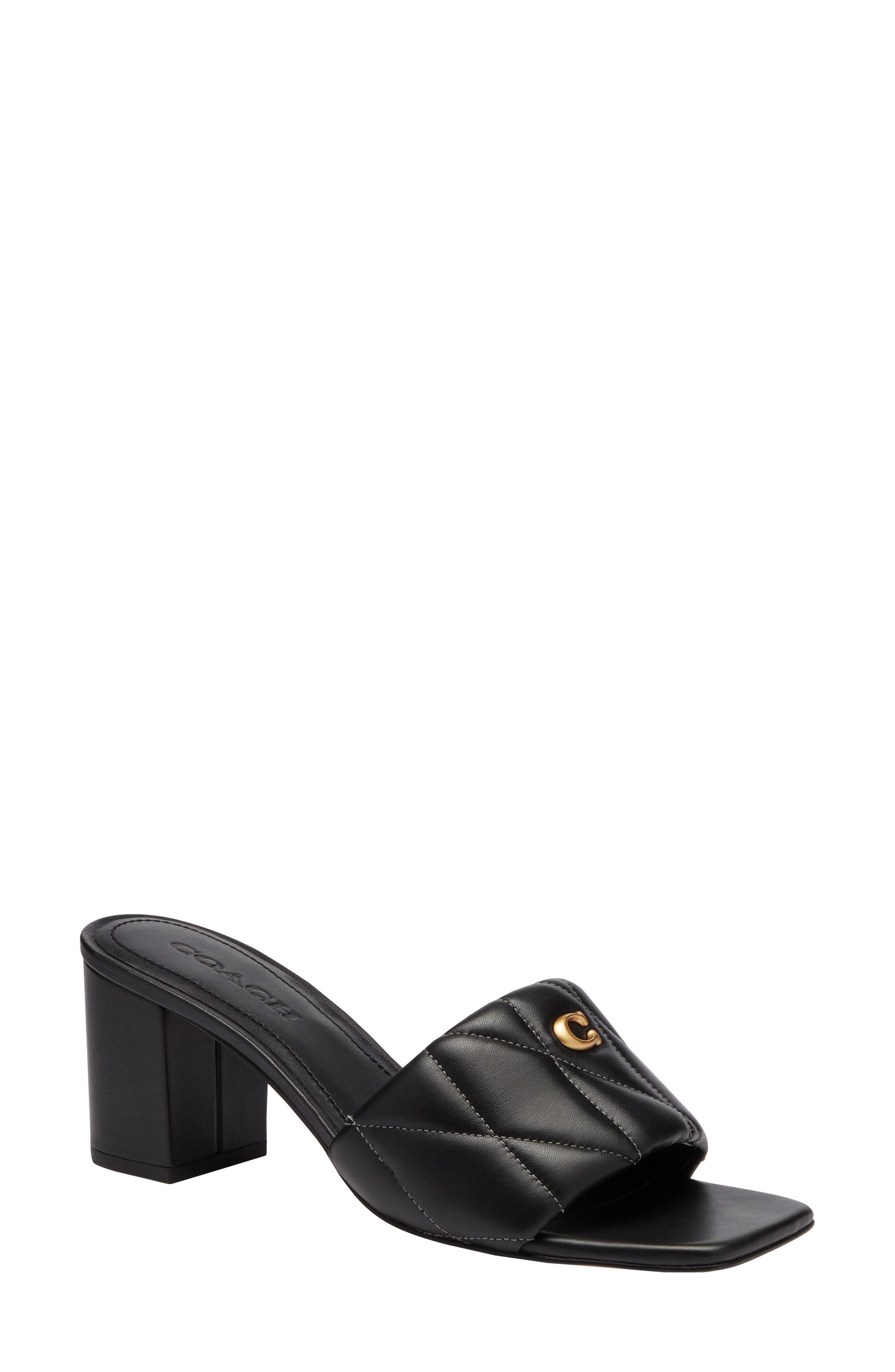 COACH Quilted Leather Block Heel Sandal