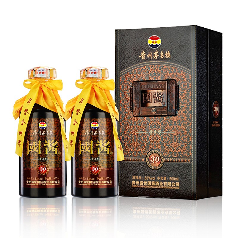 【国酱30礼盒装】贵州茅台镇金樽白酒两瓶