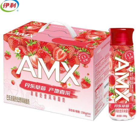 【好价】53.6元包邮！伊利 安慕希 丹东草莓奶昔风味 酸奶 230g*10瓶/箱