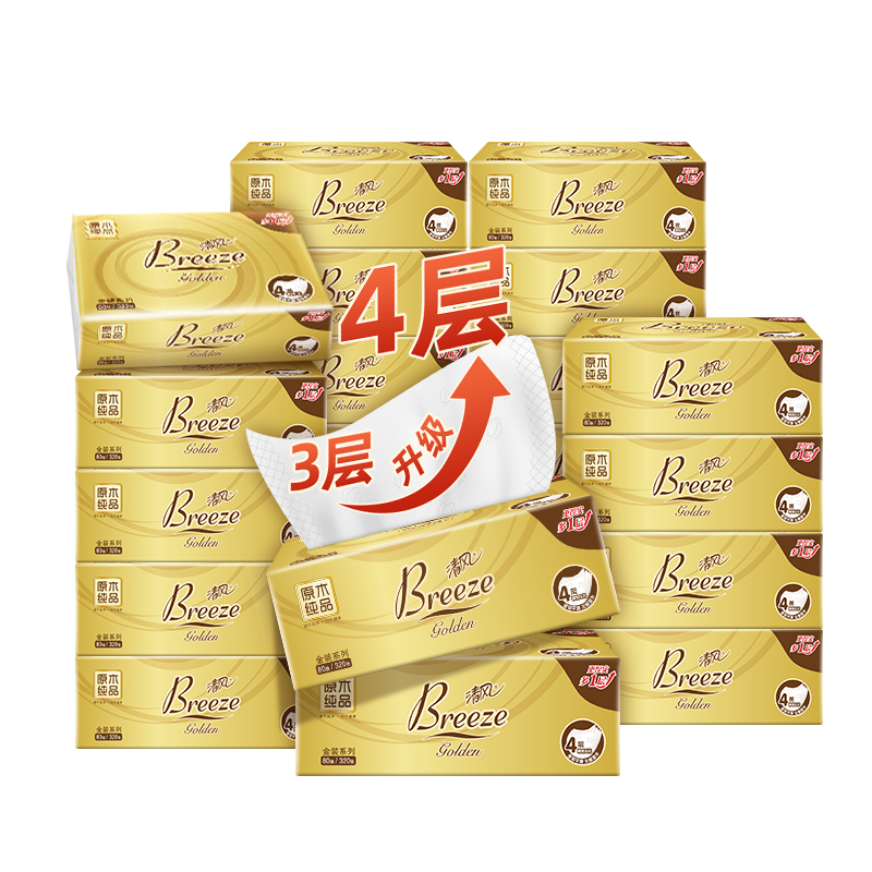 清风抽纸金装4层80抽压花24包面巾卫生纸餐