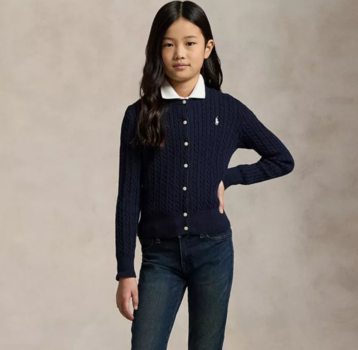 PRL大童款小马标绞花开衫额外7折优惠