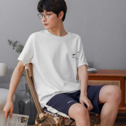 39.9元包邮！猫人 简约圆领男士睡衣 家居服套装（短袖+短裤）