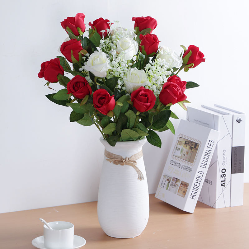 玫瑰仿真花客厅装饰餐桌插花摆件