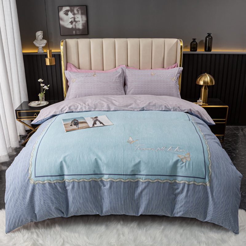 60支纯棉刺绣四件套长绒棉