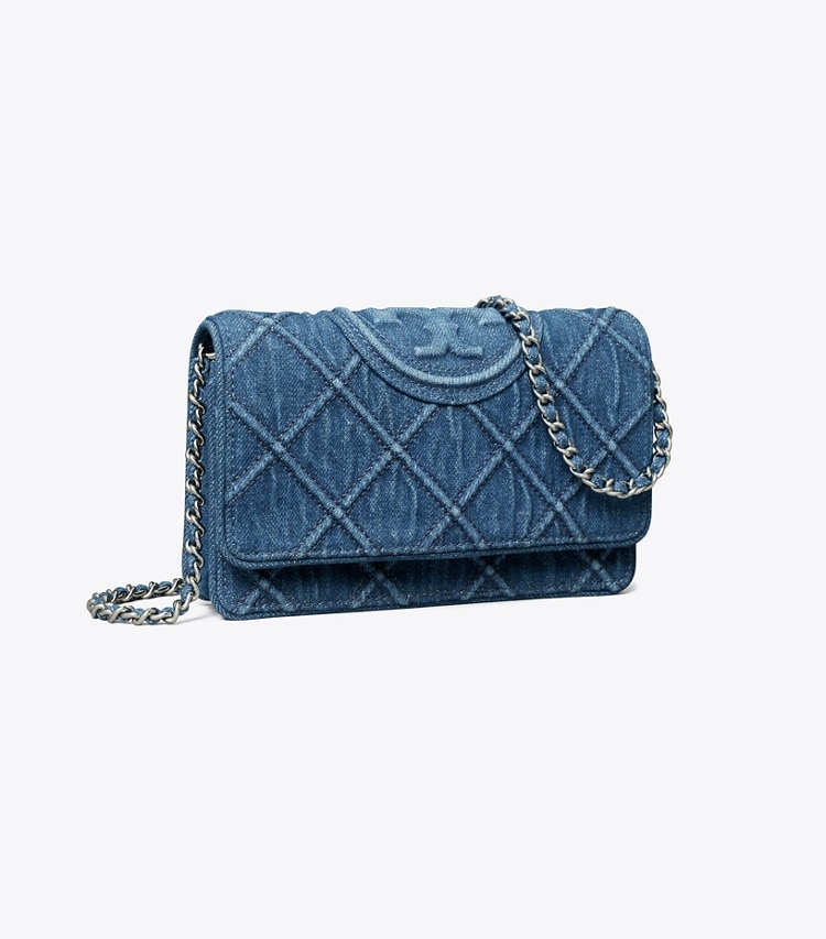 Tory Burch汤丽柏琦Fleming Denim Chain菱格单肩斜挎钱包