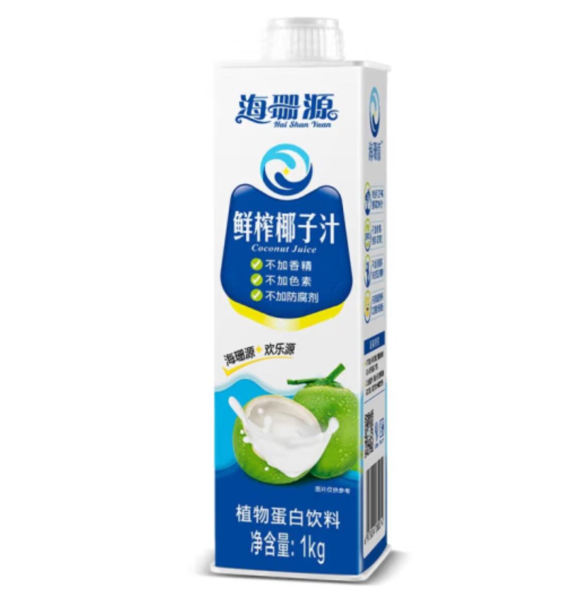 12.9元，海珊源 鲜榨椰汁椰浆生榨老椰汁水大瓶1L*2瓶