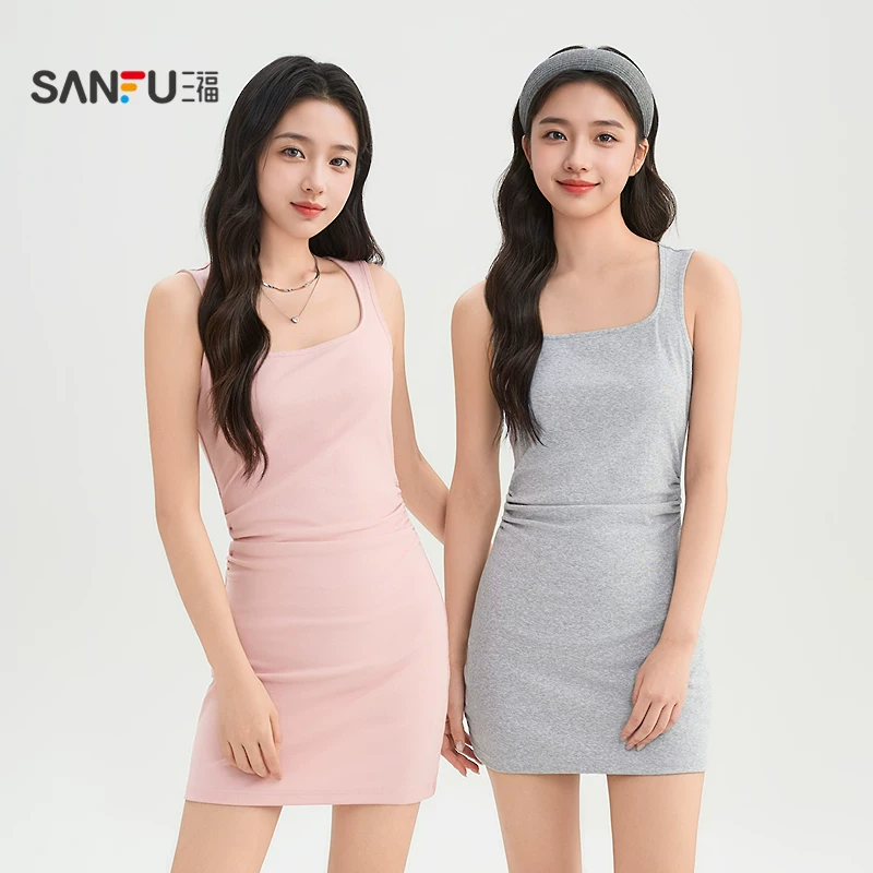 三福连衣裙2026新款夏季修身显瘦吊带背心短裙小个子包臀裙子女装